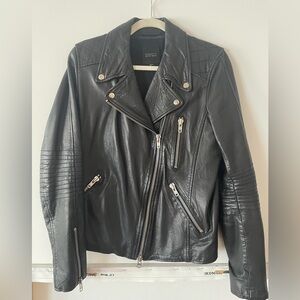 Barneys New York leather motorcycle jacket size L. Classic style. Grey
